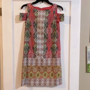 Maggy London Paisley Medallion Cold-Shoulder Sheath Dress- Size 4